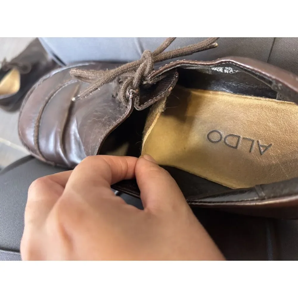 Vintage Aldo Brown Leather Bump Oxford Lace Up Clogs Size EU 38